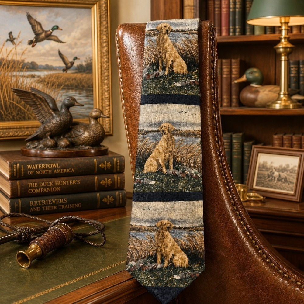 Yellow Lab With Mallard Decoys 1998 Silk Tie Endangered Species Wildlife Vintage